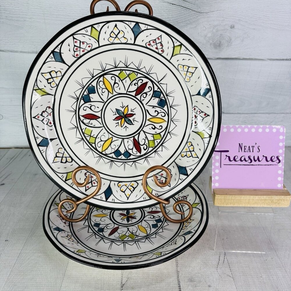 Tabletops Gallery GUADALAJARA  Multicolor Diamonds Dots Dinner Plates Set OF 2